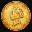London Coins : A182 : Lot 1395 : USA Gold Dollar 1854 large Size, Narrow Head, Thin Obverse letters, Breen 6034, VF on a wavy flan, o...