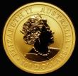 London Coins : A185 : Lot 1871 : Australia $100 Gold Kangaroo 2019P Reverse: Kangaroo left, crouching, with sun and trees behind, Gol...