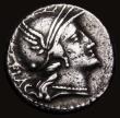 London Coins : A186 : Lot 1252 : Roman Republic Denarius L. Rutillus Flaccus (77BC) Obverse: helmeted head of Roma right, FLAC behind...