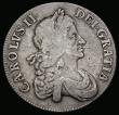 London Coins : A186 : Lot 1320 : Crown 1668 8 over 7, VICESIMO edge, ESC 37, Bull 376, Bold VG/About Fine, rare, rated R2 by ESC, com...