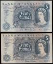 London Coins : A186 : Lot 151 : Five Pounds Fforde QE2 portrait & seated child Britannia B313 Replacement issue 1967 (2) M11 716...