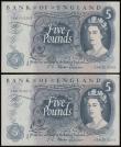 London Coins : A186 : Lot 153 : Five Pounds Fforde QE2 portrait & seated child Britannia B315 Replacement issue 1967 (2 near con...