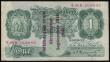 London Coins : A186 : Lot 35 : One Pound Peppiatt Guernsey Overprint B239A, serial number E45A 269642 'Withdrawn from Circulat...