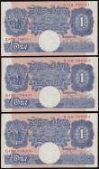 London Coins : A186 : Lot 41 : One Pound Peppiatt 1940 Emergency Blue Issue (3 consecutives) O15H 356301 to 356303 AU (light centre...