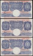 London Coins : A186 : Lot 42 : One Pound Peppiatt 1940 Emergency Blue Issue (3) B249 last series (2) X47H 307425 EF or better, X68H...