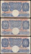 London Coins : A186 : Lot 43 : One Pound Peppiatt 1940 Emergency Blue Issue B249 (3) all first run A01D 448568, A01E 325425 and A01...