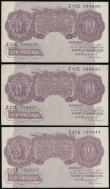 London Coins : A186 : Lot 53 : Ten Shillings Peppiatt Mauve 1940 B251 (3) Z27E 123344 EF along with a consecutive number pair Z12E ...