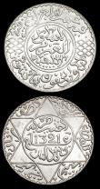 London Coins : A187 : Lot 1416 : Morocco Five Dirhams (2) AH1321 London Mint Y#21.2 A/UNC, AH1336 Paris Mint Y#32 A/UNC