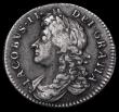 London Coins : A187 : Lot 2350 : Sixpence 1687 Late Shields ESC 1526B, Bull 777, Good Fine/NVF with grey tone and a heavier contact m...