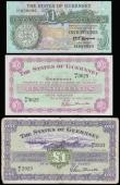 London Coins : A188 : Lot 163 : Guernsey (3) 10 shillings dated 1966 serial 23/F 3625, Pick42c, AU, 1 Pound 1 July 1966 serial 48/U ...