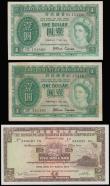 London Coins : A188 : Lot 165 : Hong Kong (3) Government of Hong Kong 1 Dollar green young QE II 1.7.1957 Fine, 1.7.1959 EF, Hong Ko...