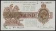 London Coins : A188 : Lot 21 : One Pound Warren Fisher T31 issued 1923, C1/28 641376, portrait KGV at right, AU with a stamp revers...