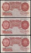 London Coins : A188 : Lot 40 : Ten Shillings Peppiatt B256 issued 1948, unthreaded variety (3) prefixes 51O Good Fine, 53O AVF, 61O...