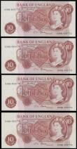 London Coins : A188 : Lot 68 : Ten Shillings Fforde B310 issued 1967 very last run D38N (4 consecutives) 435772 - 775 UNC