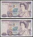 London Coins : A189 : Lot 118 : Twenty Pounds Page B328 issued 1970 first series William Shakespeare on reverse, Pick380b (2 consecu...
