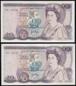 London Coins : A189 : Lot 119 : Twenty Pounds Page B328 issued 1970 first series William Shakespeare on reverse, Pick380b (2 consecu...