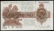 London Coins : A189 : Lot 17 : One Pound Warren Fisher T31 issued 1923 first series A1/77 609265, AU with a small and very faint st...