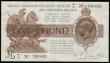 London Coins : A189 : Lot 23 : One Pound Warren Fisher T35 No with square dot W1/61 700895 staple holes on left otherwise EF