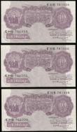 London Coins : A189 : Lot 41 : Ten Shillings Peppiatt mauve B251 issued 1940 (3 consecutives) E33D 761554 - 556 AU (centre fold)