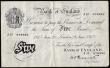 London Coins : A189 : Lot 50 : Five Pounds Peppiatt white B255 thick paper dated 28 June 1945 serial J57 078982, VF with a bank sta...