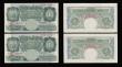 London Coins : A189 : Lot 57 : One Pound Green Seated Britannia two consecutive pairs Peppiatt Fourth Period, B260 Threaded issue 1...