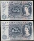 London Coins : A189 : Lot 86 : Five Pounds Hollom B297 issued 1963 very first run (2 consecutives) A01 108590 and 591, UNC desirabl...