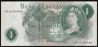 London Coins : A189 : Lot 92 : One Pound Fforde QE2 B306 Green Replacement issue 1967 and a very FIRST RUN serial number R01M 45486...