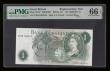 London Coins : A189 : Lot 93 : One Pound Fforde QE2 portrait B306 Replacement issue 1967 S/N T29M 093570 about PMG 66 EPQ rare in t...