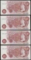 London Coins : A191 : Lot 116 : Ten Shillings Fforde B310 issued 1967 very last run prefix D38N (4 consecutives) D38N 435853-856 UNC