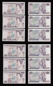 London Coins : A191 : Lot 131 : Twenty Pounds Page B328 issued 1970 first series William Shakespeare on reverse, Pick380b (10 consec...