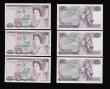 London Coins : A191 : Lot 139 : Twenty Pounds Page B328 issued 1970 first series William Shakespeare on reverse, Pick380b (5 consecu...