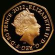 London Coins : A191 : Lot 1420 : Fifty Pence 2022 Queen Elizabeth II Platinum Jubilee Gold Proof S.H103 FDC uncased in capsule, no ce...