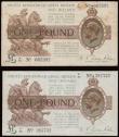 London Coins : A191 : Lot 26 : One Pound Warren Fisher (2) T24 issued 1919 S/N P/14 662392 Fine and T31 issued 1923 series K1/30 38...
