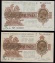 London Coins : A191 : Lot 32 : One Pound Warren Fisher T31 issued 1923 (2) first and last - first series A1/38 prefix AVF light dir...