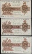 London Coins : A191 : Lot 33 : One Pound Warren Fisher T31 issued 1923 (3) mid series prefix VF-EF
