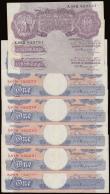 London Coins : A191 : Lot 65 : One Pounds Peppiatt Blue 1940 B249 (5) with four being last series X01H and consecutive numbers VF, ...
