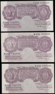 London Coins : A191 : Lot 68 : Ten Shillings Peppiatt mauve B251 issued 1940 (3) a high grade group AU-Unc prefixes A42D, W29D and ...