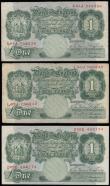 London Coins : A191 : Lot 85 : One Pound Beale B268 issued 1950 scarce prefixes (3) first run last series A01J 549536 about Fine an...