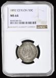 London Coins : A191 : Lot 911 : Ceylon 50 Cents 1892 KM96 Choice and graded MS64 by NGC