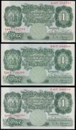 London Coins : A191 : Lot 96 : One Pound O'Brien B274 issued 1955, replacement series (3) prefixes S04T EF, S10T EF and S21T A...