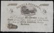 London Coins : A193 : Lot 154 : South Africa Barry & Nephews &pound;5 unissued remainder, Swellendam branch dated 185x,, vignett...