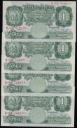 London Coins : A193 : Lot 18 : One Pound Peppiatt B239 issued 1934, consecutives (4) B15A 712436 to 712439 AU-Unc