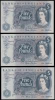 London Coins : A193 : Lot 59 : Five Pounds Fforde 1967 B312 (3) consecutive numbers Z55 549543 - 545 AU-Unc