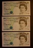 London Coins : A193 : Lot 70 : Five Pounds  Lowther (3) George Stephenson reverse  Series E consecutive numbered run EH29 658077- 6...