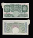 London Coins : A193 : Lot 79 : Errors One Pounds Green Britannia (4) O'Brien B273 (3) prefix C59K  Fishtail at top left VF wit...