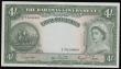 London Coins : A193 : Lot 92 : Bahamas 4 shillings issued 1953, QE2 portrait at right, S/N A/6 765980, Sweeting and Roberts Pick13d...