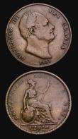 London Coins : A194 : Lot 1431 : Penny 1831 W.W (no stop after second W) Peck 1458* listed as extremely rare by Peck around Fine, thi...