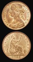 London Coins : A194 : Lot 1452 : Penny 1862 Freeman 39 dies 6+G UNC and 1866 AU both once cleaned