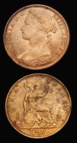 London Coins : A194 : Lot 1467 : Penny 1876H Freeman 87 dies 8+J AU cleaned and with some scratches reverse and 1876H Dies 8+K Freema...